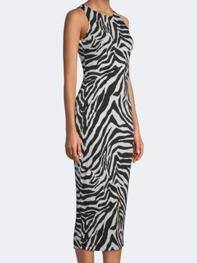 White House Black Market Zebra Print Jersey Sleeveless Midi Dress Size Petite XS